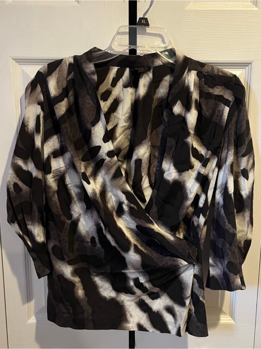 Ann Taylor Animal Print Blouse Black Brown White 8